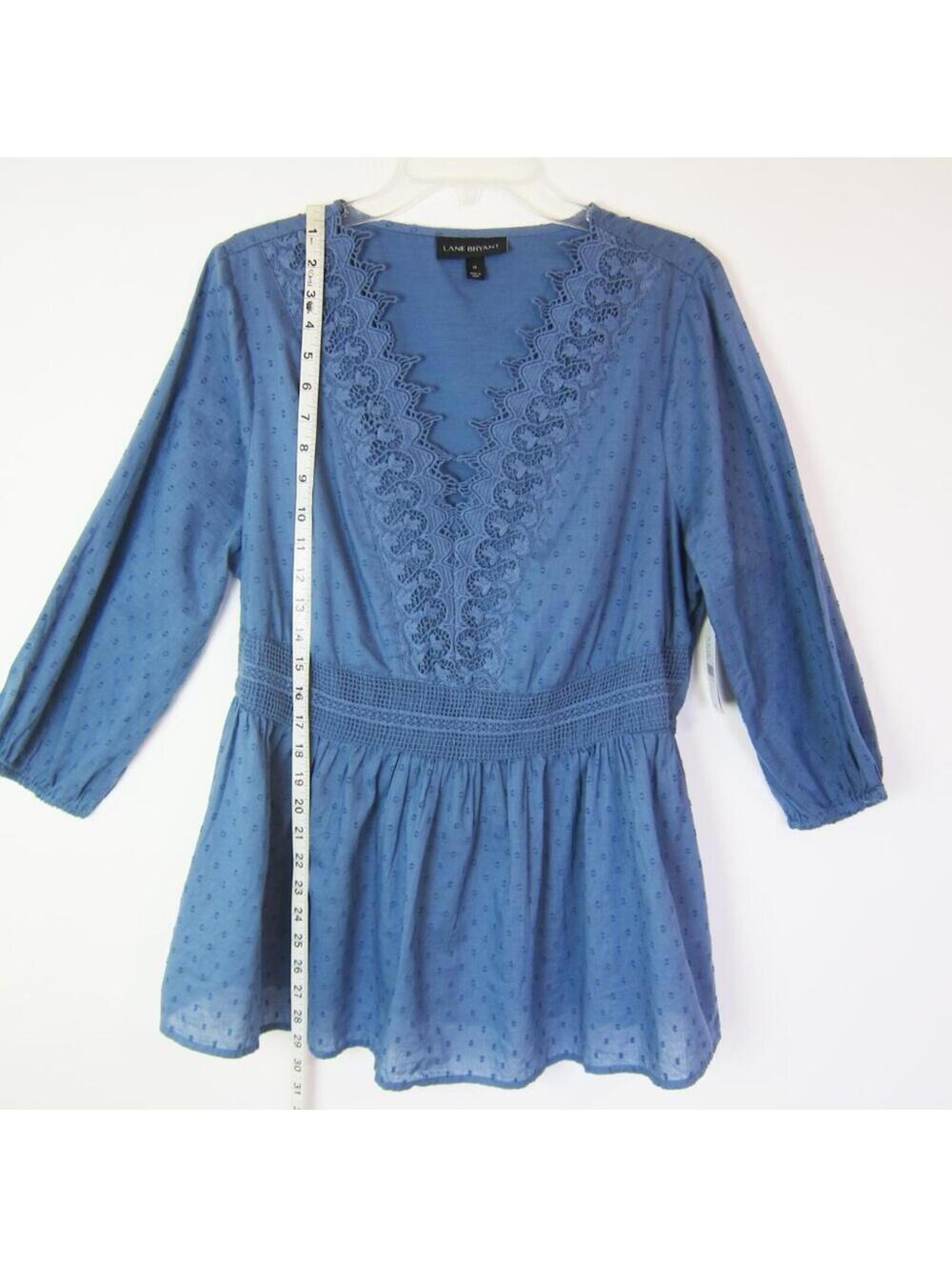 Lane Bryant Blue Swiss Dot Peplum Blouse 12 NWT Lace V-Neck Blouse NEW - Picture 9 of 10